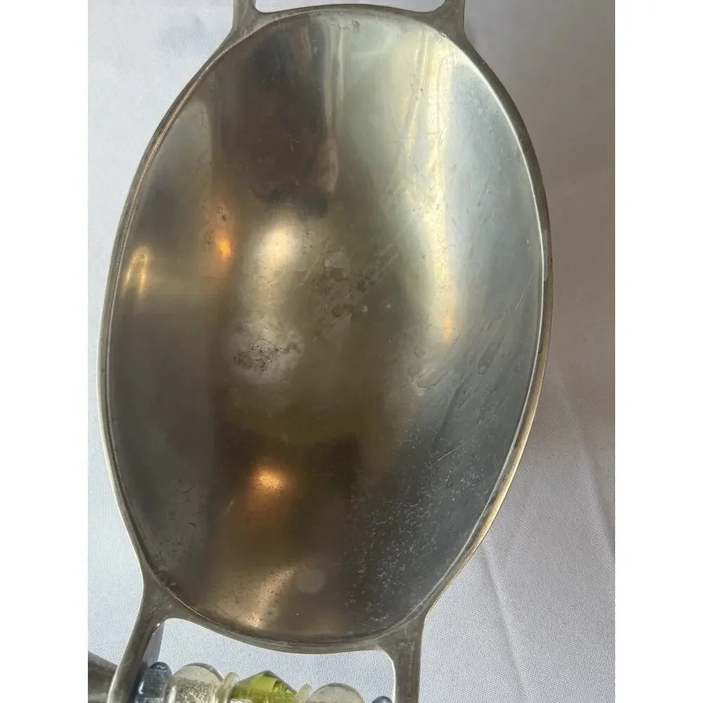 Metal Serving Trinket Bowl W/ Boho Bead Handles 12.5